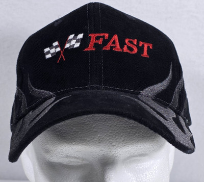 Fast Racing Black With Gray Flames Adjustable Baseball Hat Sportscar Motorsports