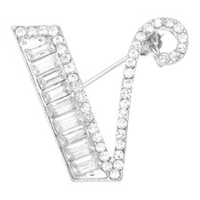 Letter Brooch Pins, Initial Letter V Rhinestone Broaches, Silver Tone