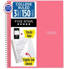 Spiral Notebook  Study App 3 Subject College Ruled 150 Sheets Prom Pink 8-1