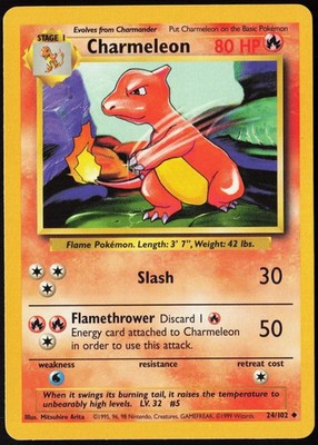 Charmeleon NM Pokemon #024/102 Base Set Vintage 1999 Uncommon Near Mint Regular