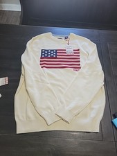 Chaps Sweater Mens Size XL Cream Knit American Flag Crew Neck Pullover NwT