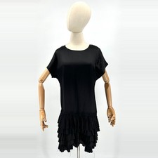 Haute Hippie Black 100% Silk Satin Drop Waist Tiered Ruffle Mini Dress