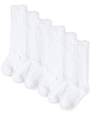 ,Girls,Variety Knee Socks,White 6-Pack,Large,