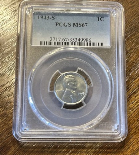 1943 S Small Cent Lincoln penny 1c Wheat Reverse PCGS MS-67 STEEL High Grade!