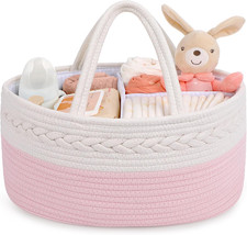Maliton Diaper Caddy for Baby Girl-Cotton Rope Diaper Caddy, Diaper Organizer fo