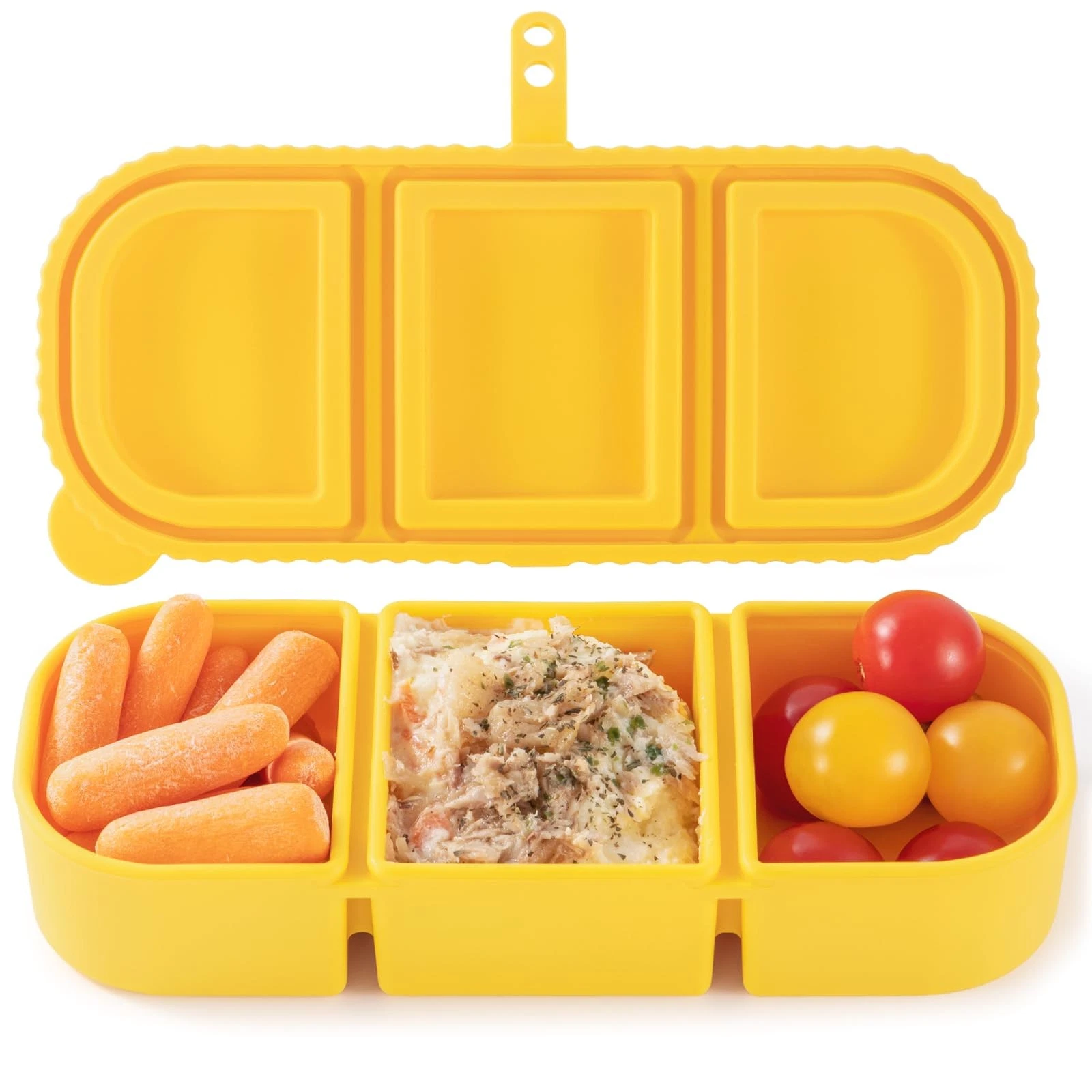 Silicone Snack Containers for Kids, 3-Compartment Reusable Small Snackle Box ...