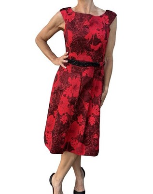 Teri Jon By Rickie Freeman Cocktail Dress 8 Red Brocade Glamour Gothic Romance