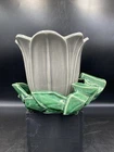 1953 McCoy USA Pottery MISSPELLED MCoy Gray Tulip Pot & Saucer Planter