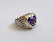 David Yurman Size 6.25 Cable Amethyst Heart Ring Sterling Silver 14K Yellow Gold