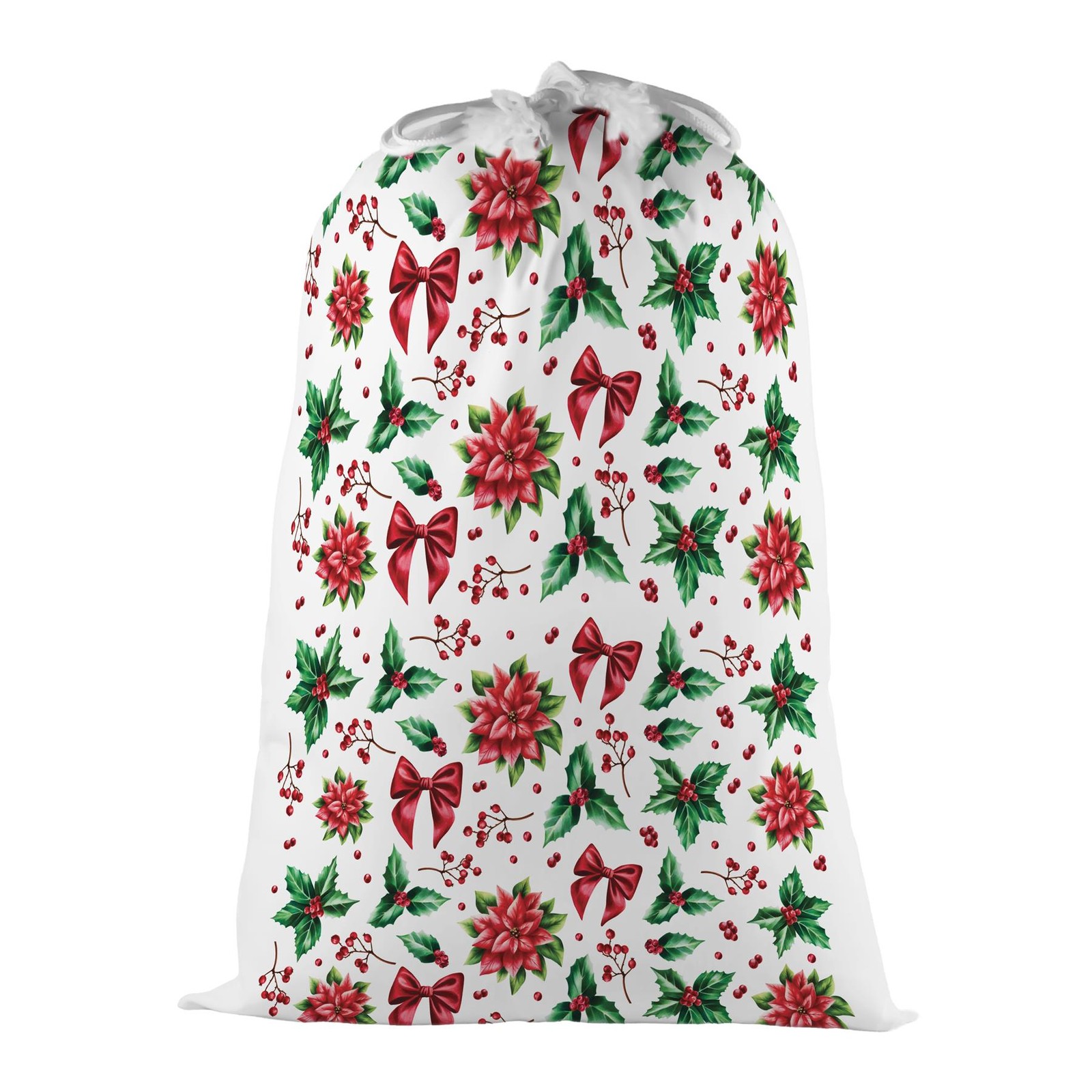 Purely Home Poinsettia & Holly Christmas Present Bag - Xmas Santa Sack Gift