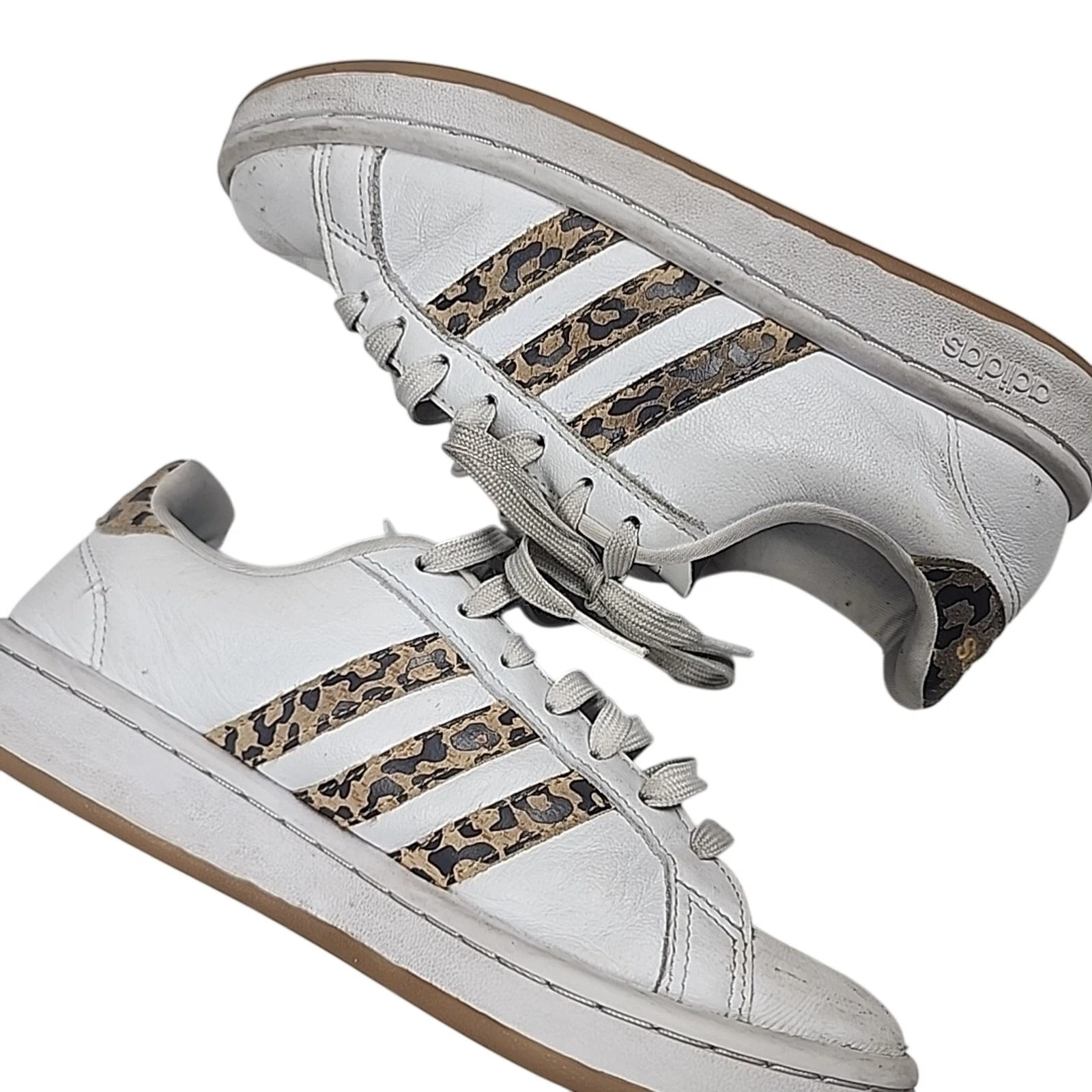 Adidas Cloudfoam Comfort Women's Size 6 Sneakers White With Leopard Print