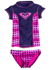 ROXY Girls New Polka Dot Rash Guard Set - Size 5 - BLW6 Purple