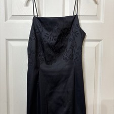 Vintage Y2K Rampage Black Satin Floral Beaded Long Sleeveless Dress Size 9