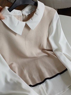 Damen Pulli Pollunder-Look mit Bluseneinsatz Gr.M  Sioni Milano Goldknöpfen