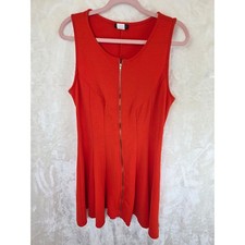 Venus Womens Red Textured Zip Front Fit and Flare Skater Dress Large USA Made
