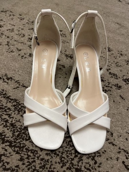Women Heels White Faux Leather 38