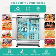 54 Commercial Reach-In Freezer, 49 Cu.Ft, Double Door Stainless Steel, 6 Shelves