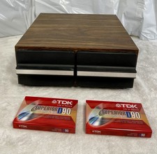 Vintage Audio Cassette Storage Cabinet Faux Wood 24 Tape Capacity  2 Cassettes