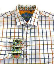 Robert Graham Men's Button Front Flip Cuff Cotton Multicolored Plaid Shirt 3XL