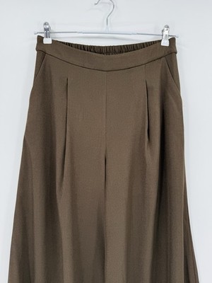 Calista Mocha Brown Pleated Wide Leg Pull-On Pant Gaucho Dressy Size L