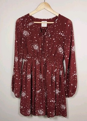 Womens Wild Blue Sadie Robertson Tunic Flare Dress Size Small Maroon/Red Hearts