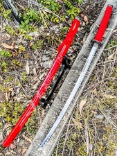 40" Red Japanese Samurai Sword Katana Carbon Steel Blade Dragon Engraved Wooden