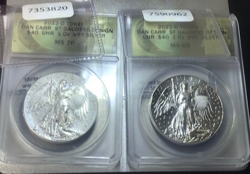 2022 D Token $40 UHR-Winged St Gaudens MS70 Dan Carr 1 oz Silver Both Kinds