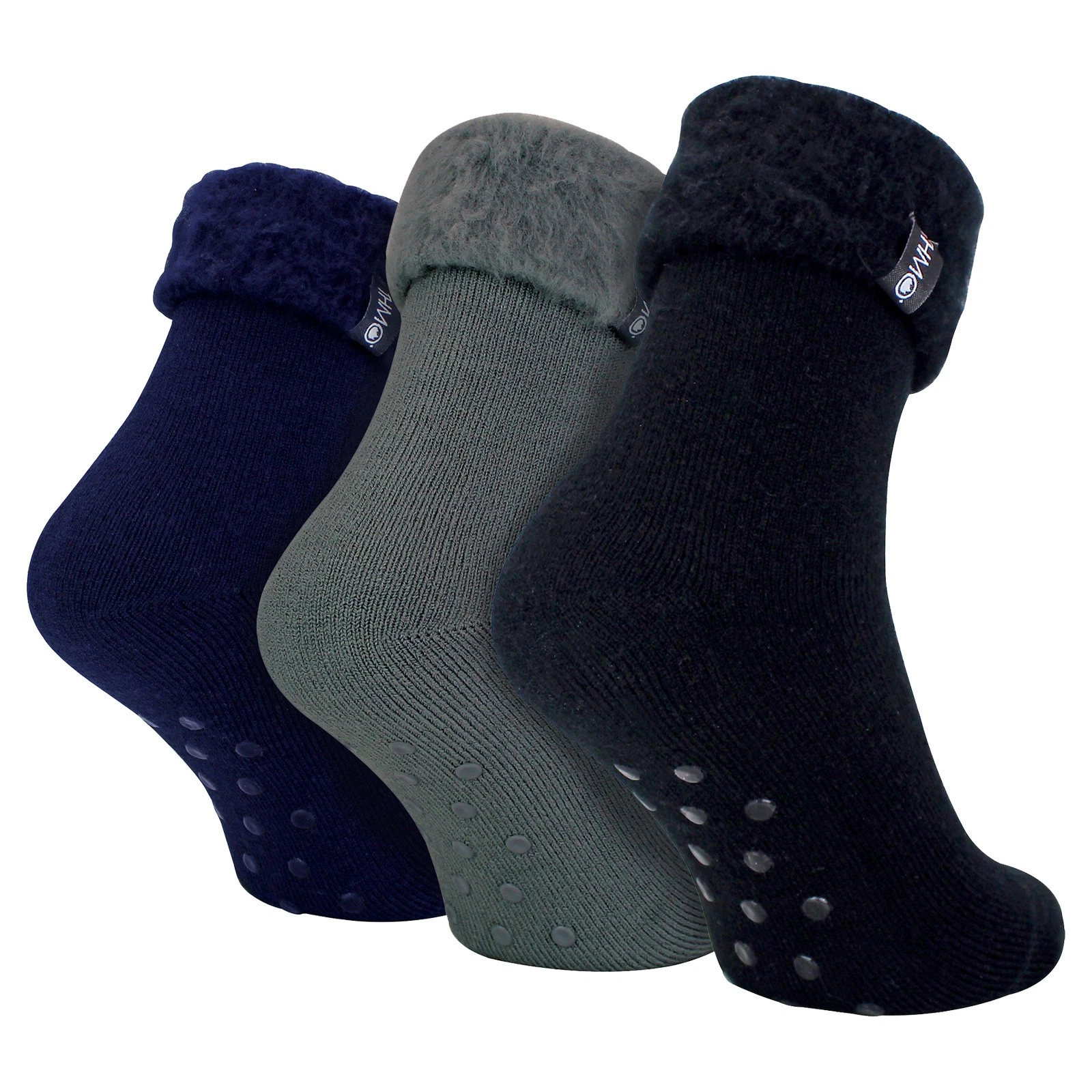 Mens Non Slip Bed Socks by THMO 3 Multi Pack Fleece Slipper Socks