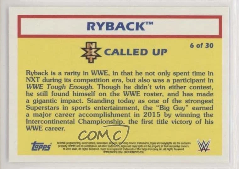 2015 Topps Heritage WWE NXT Called Up Ryback #6 - Image 2 of 2