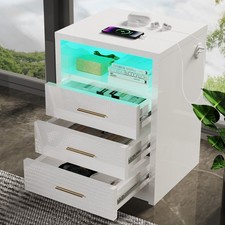 Nachttisch LED Hochglanz Beistellkommode RGB mit 3 Schubladen Nachtschrank
