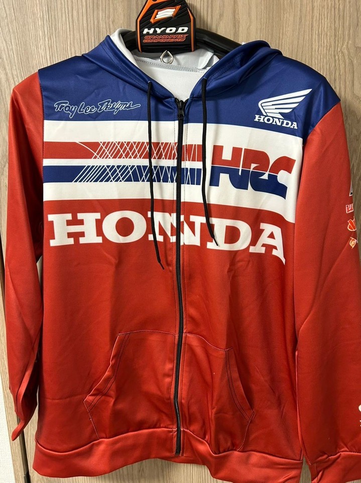 HONDA Polyester Racing Jacket Red Hooded Motorcycle HRC Troy Lee Design ...