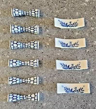 Japanese Blue & White Chopstick Rests Set of 4 Floral & 6 Geometric Pattern