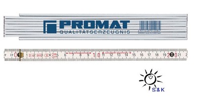 PROMAT Holzgliedermaßstab L.2m weiß lack. Genauigk.III Buchenholz Zollstock NEU