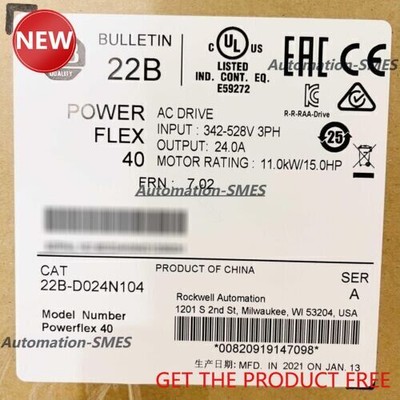 Allen-Bradley 22B-D024N104 PowerFlex 40 11 kW 15 HP AC Drive NEW