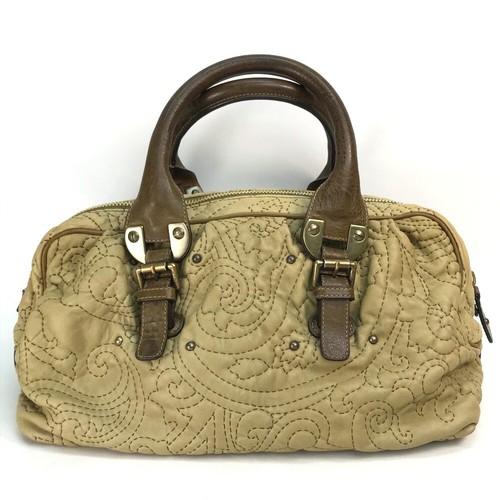 ETRO 18448-3631 stitch design Mini Duffle Bag Hand Bag Leather BrownBased - Picture 2 of 12