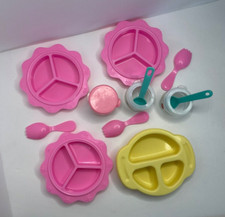 Baby Doll Plastic Feeding Set Pretend Divided Plates Spoons Kitchen Play