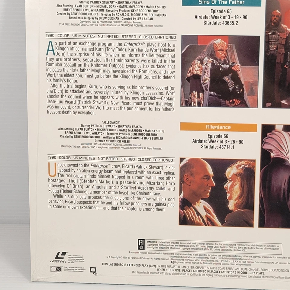 STAR TREK THE NEXT GENERATION Episodes 65 & 66 LaserDisc LD 1995 - New Sealed Foto 4 de 4