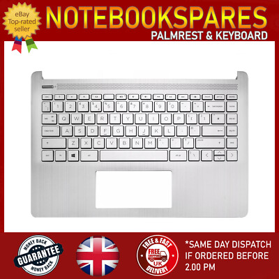 FÜR HP 14S-DQ1027NS LAPTOP SILBER HANDBALLENAUFLAGE ABDECKUNG + UK-LAYOUT-TASTATUR