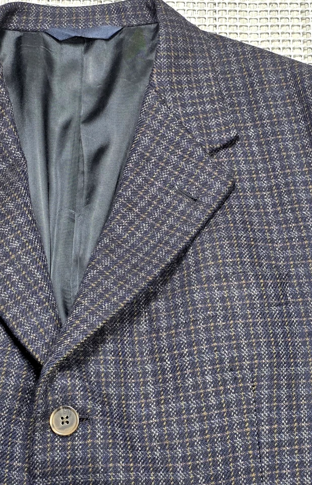 Blazer Burberry London Para Hombres 40 R Azul Marrón Lana 3 Botones Cuadros Preppy Union EE. UU. Foto 4 de 4