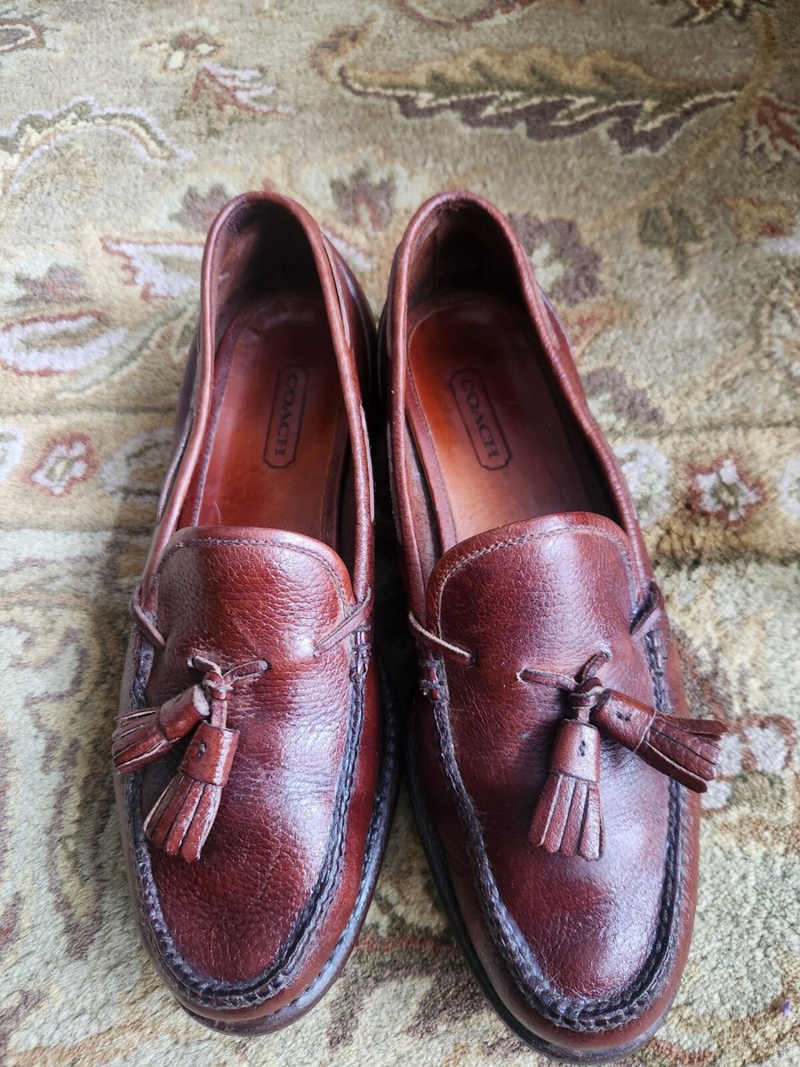 Authentic COACH Mens Mahagony Penny Loafers Shoes Tassels 