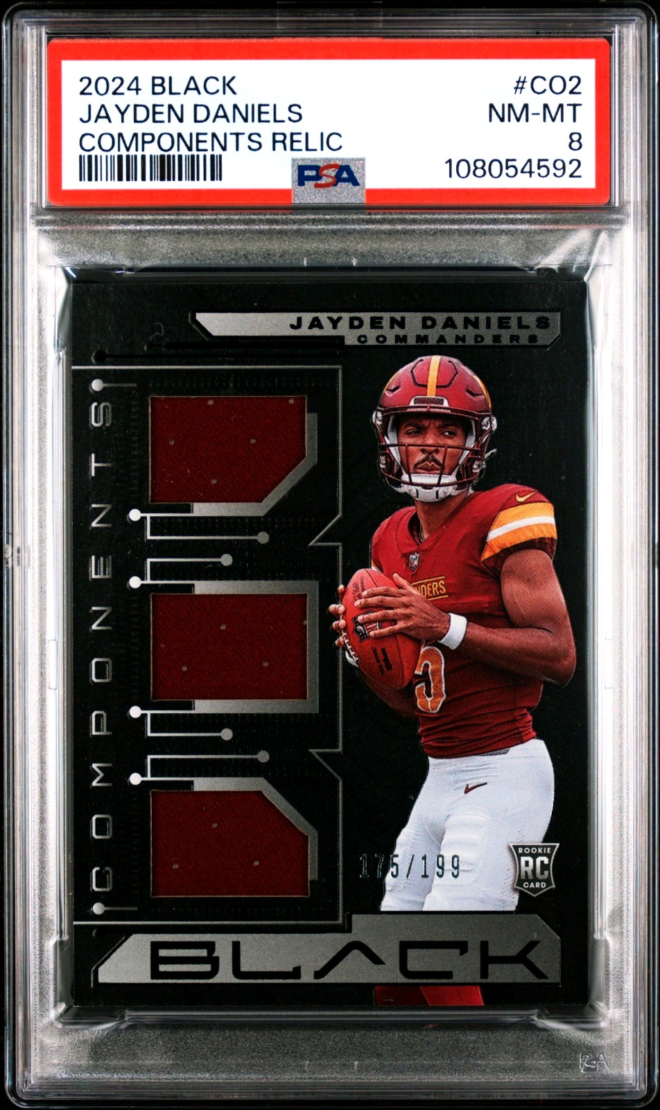 2024 BLACK COMPONENTS RELIC RC JAYDEN DANIELS #CO2 PSA 8 ROOKIE COMMANDERS