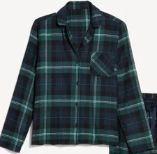 Old Navy Women's Flannel Pajama Top Size M Green Plaid Tartan NEW