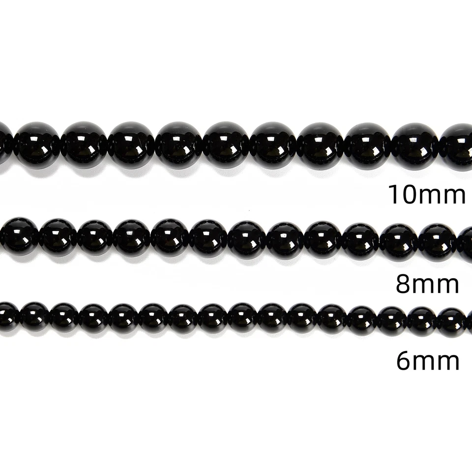 Black Onyx Smooth Round Beads 4mm 6mm 8mm 10mm 12mm 14-20mm 15.5" Strand - Image 4 of 4