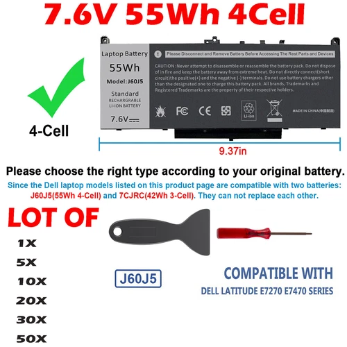 ?LOT 1-50X J60J5 Battery For Dell Latitude E7270 E7470 Series R1V85 451-BBSX PC