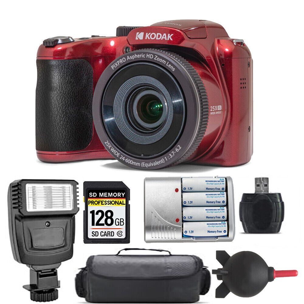 Kodak PIXPRO AZ255 Digital Camera (Red) + Extra Battery + Kodak PIXPRO AZ255 Digital Camera (Red) + Extra Battery +