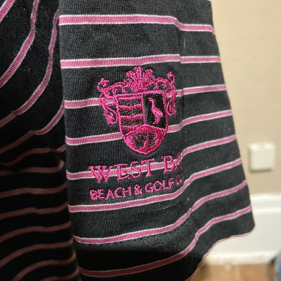 Peter Millar Mens Polo Shirt West Bay Beach Golf Club Logo Pink Striped