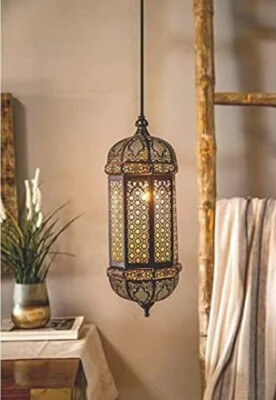 Moroccan Hanging Pendant Lamp, Antique Turkish Ceiling Fixture Home Decor Lamps