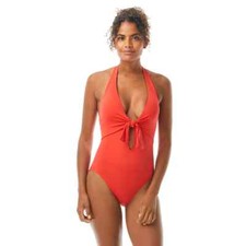108 NWT Vince Camuto Poppy Knot Front Halter One Piece Swimsuit 6 pau1222a