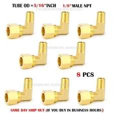8X Brass Compression Elbow Fitting 5/16" OD Tube x 1/8" NPT Male Pipe 90 degree