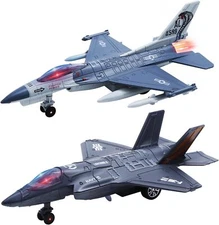 F35+F16 Pull Back Diecast Fighter Jet Plane Model Toys for Kids with Sound Light
